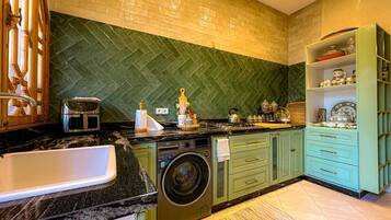 Fridge, oven, stovetop, electric kettle