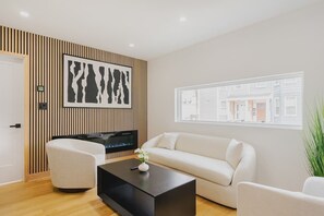 TV, fireplace, offices