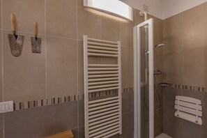 Douche, sèche-cheveux, bidet, serviettes fournies