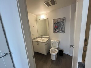 Hair dryer, soap, toilet paper
