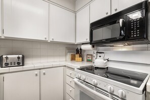 Fridge, microwave, oven, dishwasher