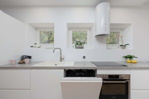 Frigorífico, horno, placa de cocina y lavavajillas