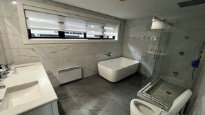 Shower, soap, toilet paper