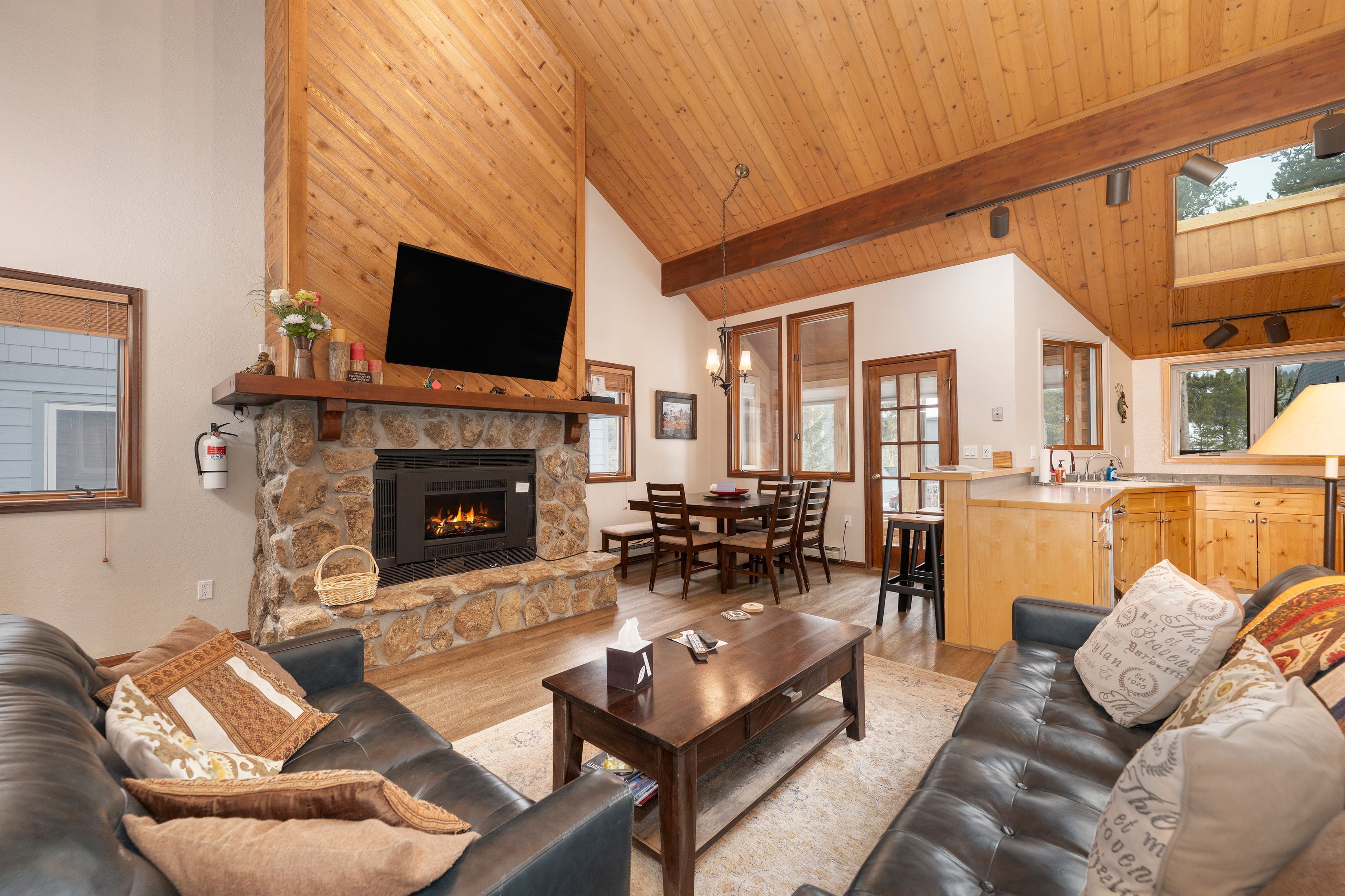 TV, peis, bøker og kontorer