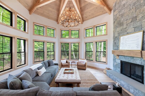 TV, fireplace, table football, books