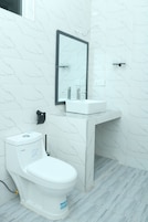 Shower, towels, soap, shampoo