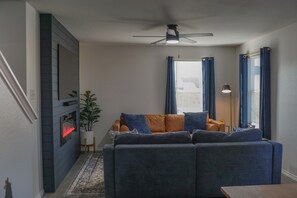 Smart TV, fireplace, video games, books