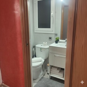 Hair dryer, towels, toilet paper