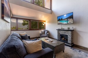 Televisión y chimenea