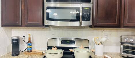 Microwave, oven, stovetop, dishwasher