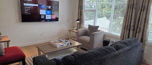 Smart TV, libri, impianto stereo, monitor per computer