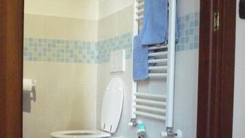 Douche, sĂšche-cheveux, bidet, serviettes fournies