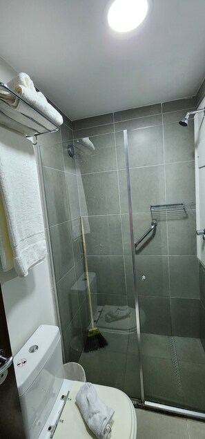 Hair dryer, towels, toilet paper