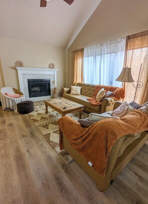 TV, fireplace
