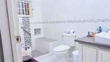 Hiustenkuivaaja, pyyhkeet, saippua, vessapaperi