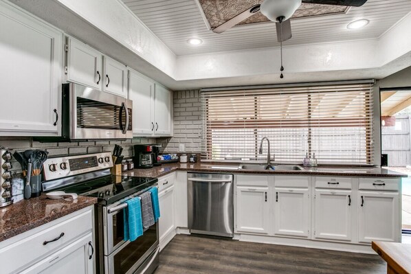 Microwave, oven, stovetop, dishwasher