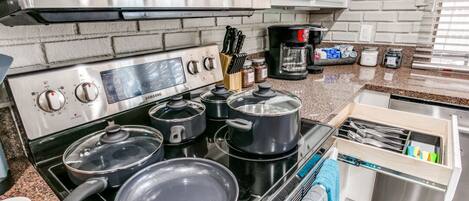 Microwave, oven, stovetop, dishwasher