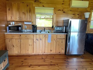 Fridge, microwave, coffee/tea maker, toaster
