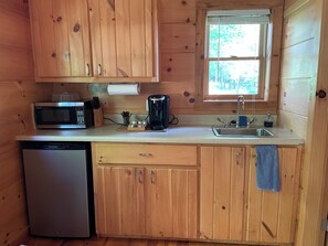 Fridge, microwave, coffee/tea maker, toaster