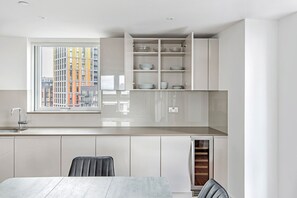 Fridge, microwave, oven, dishwasher
