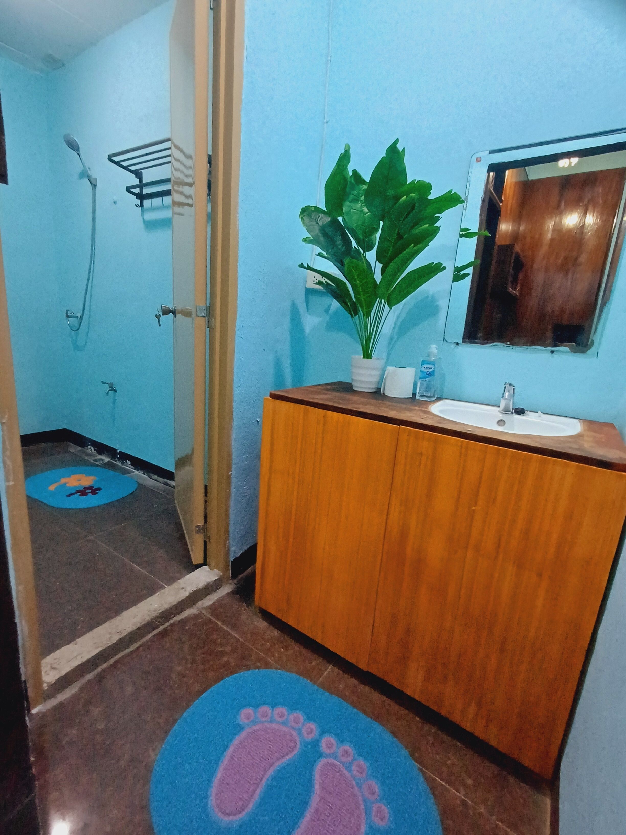 Regadera, bidet, toallas, jabón 