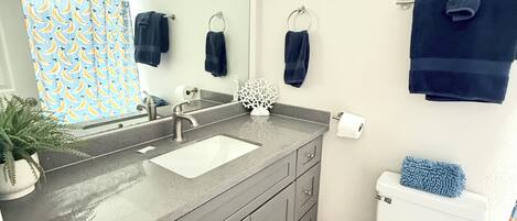 Doccia, asciugacapelli, asciugamani, carta igienica