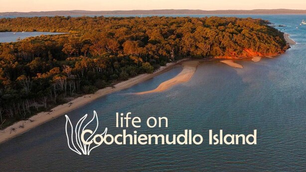 An aerial view of Cochiemudlo Island with a beach and dense forest. - Spacious 6BR Home Near Beach in Victoria Point (Victoria Point)