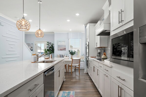 Fridge, microwave, oven, dishwasher