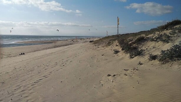 A sandy beach with dunes and a clear sky. - Bungalow by the sea Cozy We accept pets (Costa da Caparica)