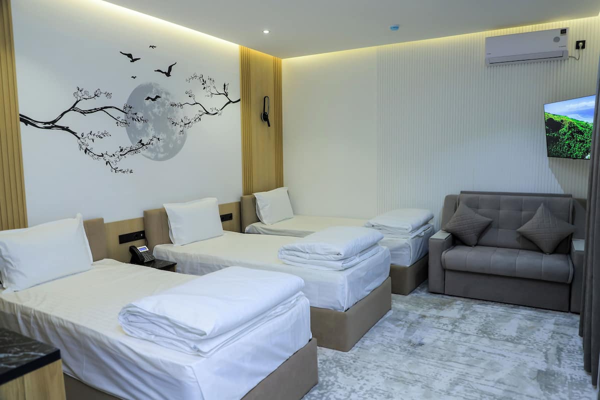 Laptop workspace, free WiFi, bed sheets