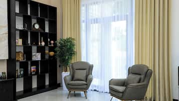 43-inch flat-screen TV with cable channels