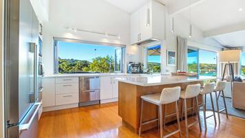 Full-sized fridge, coffee/tea maker, electric kettle, toaster