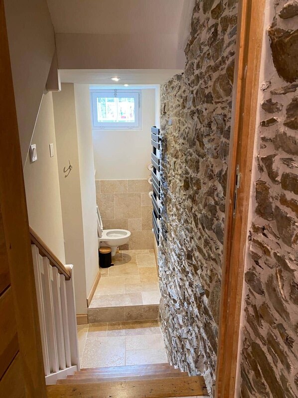 A bathroom with a toilet, a sink, and a window.