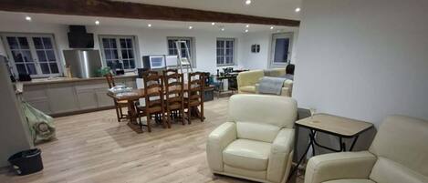 TV, foosball, stereo