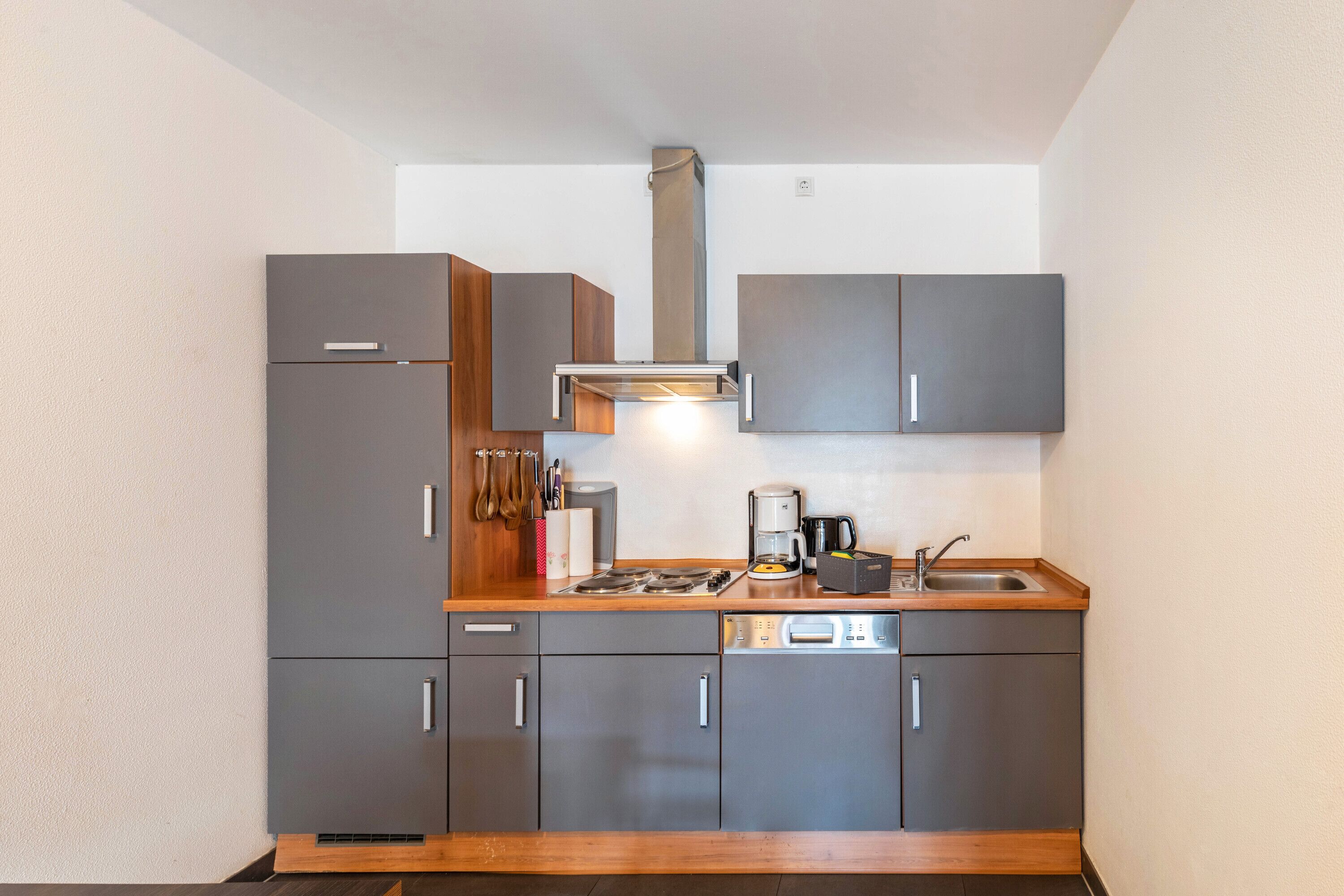 Kühlschrank, Mikrowelle, Herdplatte, Geschirrspüler