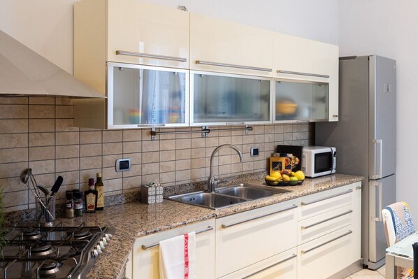 Fridge, oven, stovetop, coffee/tea maker