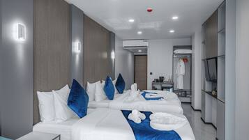 In-room safe, desk, laptop workspace, blackout curtains