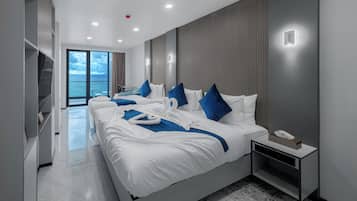 In-room safe, desk, laptop workspace, blackout curtains