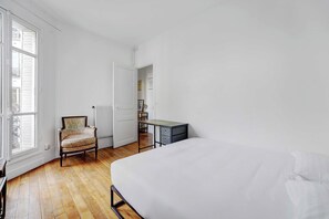 1 bedroom, laptop workspace, iron/ironing board, bed sheets