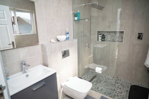 Regadera, secadora de cabello, bidet, toallas 
