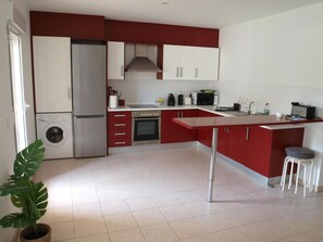 Fridge, microwave, oven, toaster