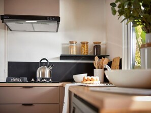 Fridge, microwave, coffee/tea maker, toaster