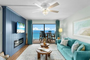 TV, fireplace - Beachfront Regency Heated Pool, Tiki Bar & Hot Tub (Panama City Beach)
