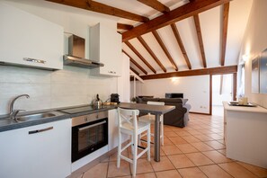 Apartment, 1 Bedroom | Private kitchen | Fridge, microwave, oven, stovetop