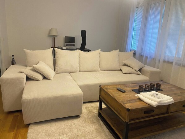 Apartment, 1 Bedroom, Accessible, City View | Living area | Books