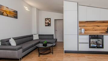 Standard Apartment, Balcony, Courtyard View | Living area | 100-cm Smart TV with satellite channels