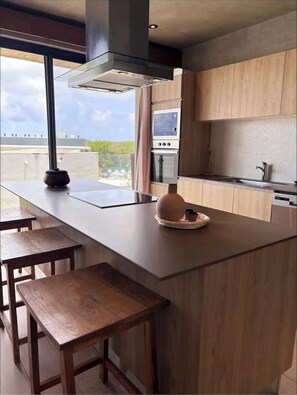 Fridge, microwave, stovetop, coffee/tea maker - Boho Chic Apartment | Private Rooftop & Pool (Tulum)