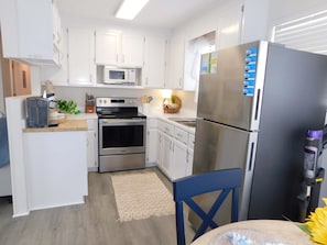 Fridge, microwave, stovetop, toaster