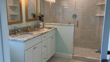 Shower, towels, toilet paper