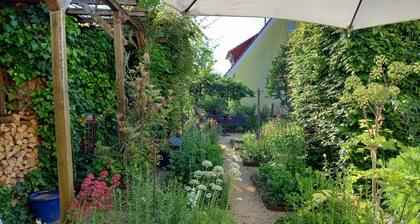 Ferienhaus 'Ruhe Pur Im Horst' mit eigenem Sitzbereich und Blick übers Land.